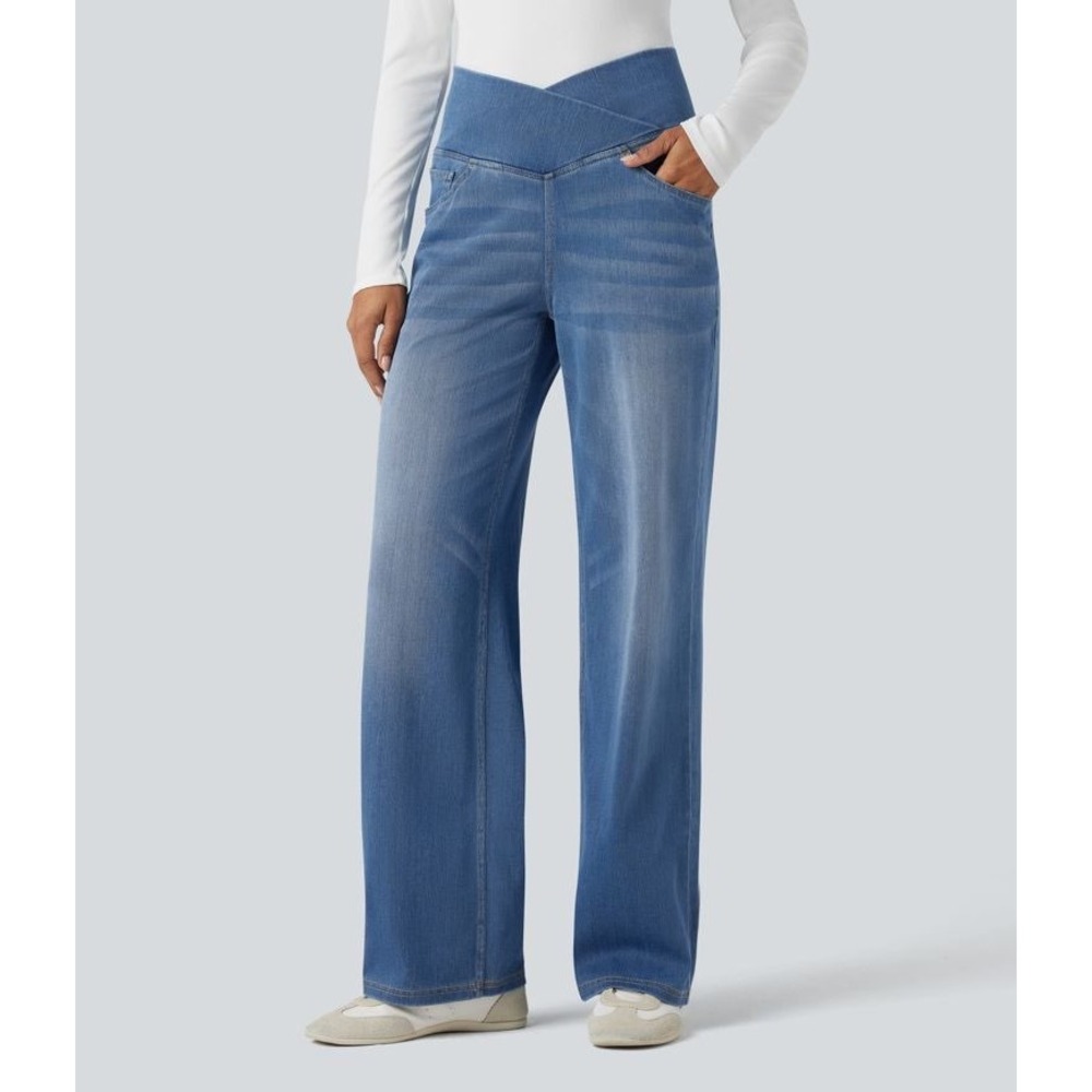 Halara Flex Crossover High Waisted Tummy Control Casual Straight Leg Jeans Small
